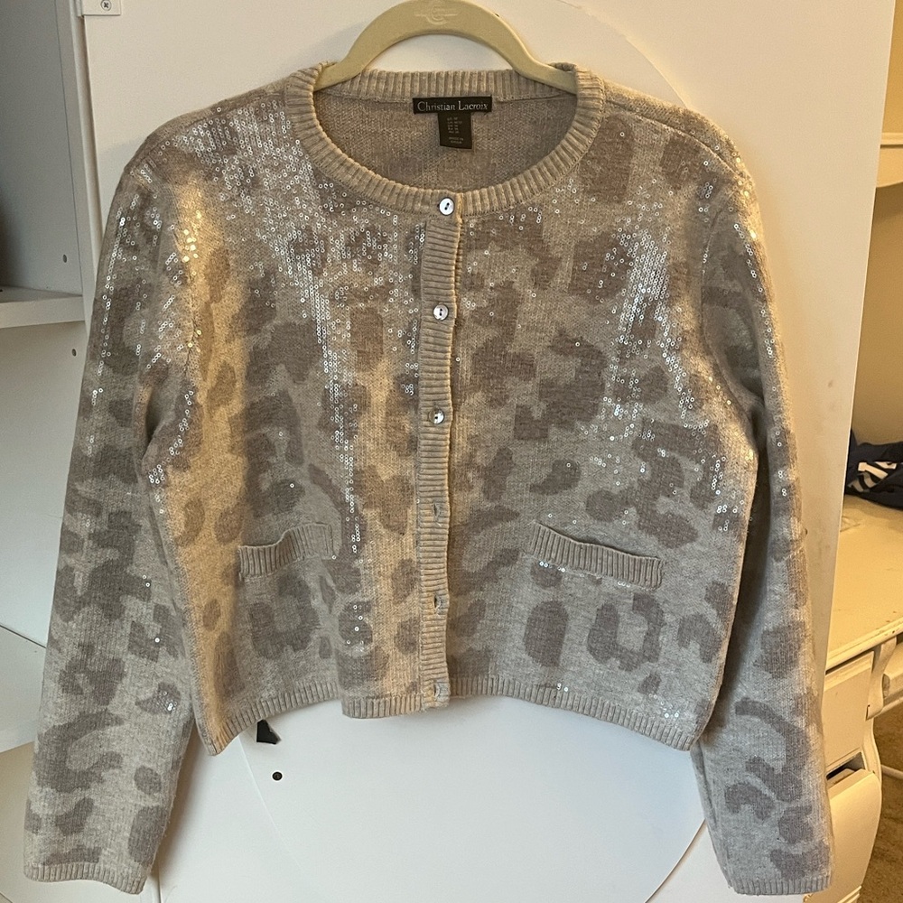 Christian Lacroix Beige Sequined Knit Cardigan - Picture 8 of 8